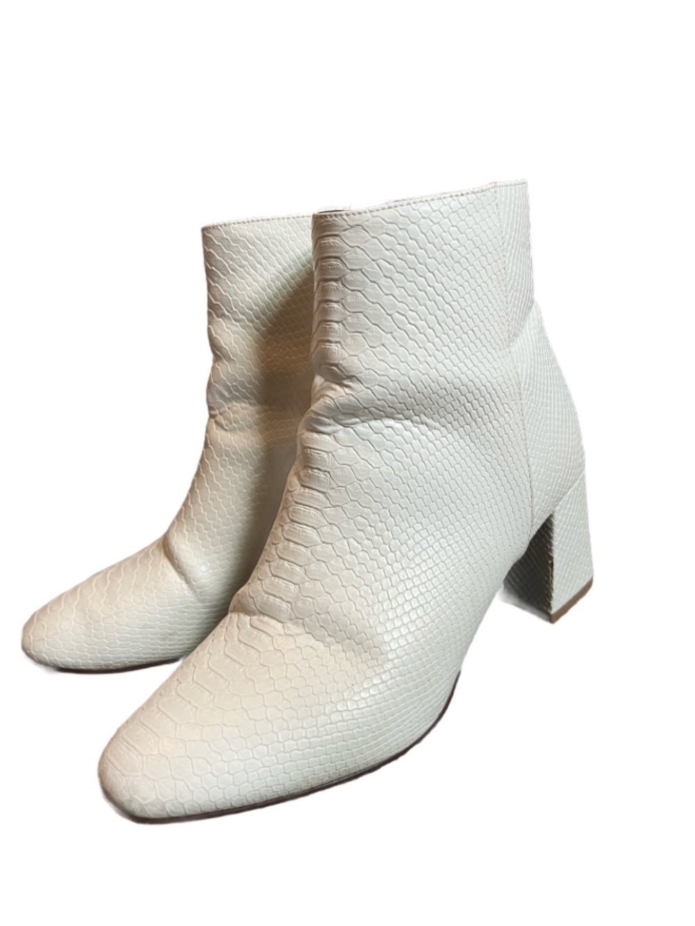 Amazon White Textured Ankle Booties with Block Heel